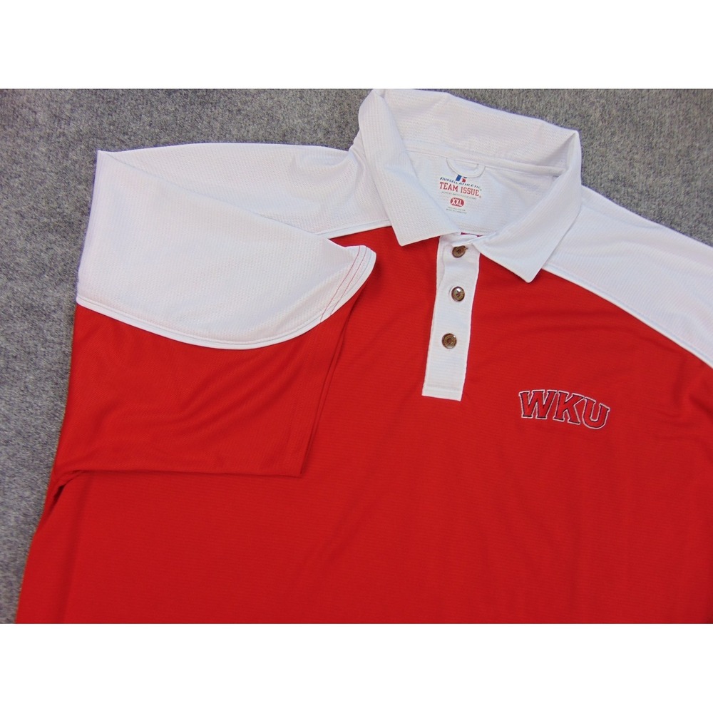 WKU Hilltoppers Polo Shirt Mens‎ 2XL Red White Russell Athletic Team Issue NCAA